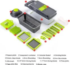 W&Z® Multifunctionele Groentesnijder - Mandoline -Fritessnijder - Keukensnijder - Groentehakker - 16 Delig -Kookgerei Koning Verkoop 1200x1119 8