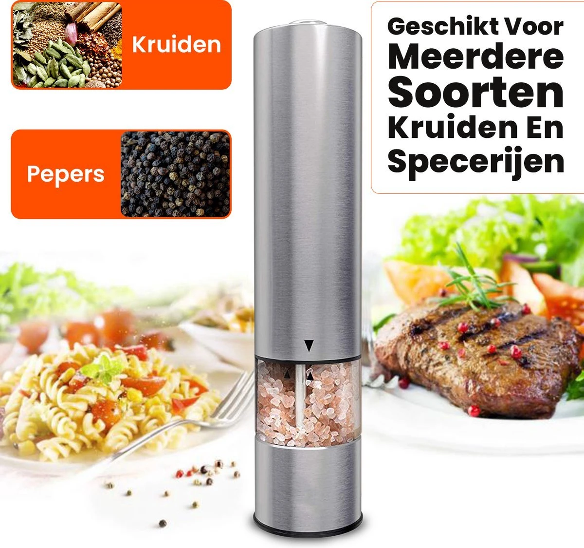 Elektrische Zout- En Pepermolen - Set 2 Stuks - RVS - Met LED-verlichting - Grofheid Verstelbaar 3 Elektrische Zout- En Pepermolen - Set 2 Stuks - RVS - Met LED-verlichting - Grofheid Verstelbaar - Afbeelding 3