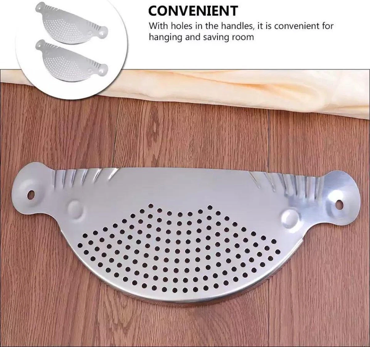 RVS Afgietdeksel- Afgiethulp Met Handvaten- Veilig Afgieten -Keuken Zeef- Vaatwasser Bestendig- Sieve- 26cm- Keuken Tool 7 RVS Afgietdeksel- Afgiethulp Met Handvaten- Veilig Afgieten -Keuken Zeef- Vaatwasser Bestendig- Sieve- 26cm- Keuken Tool - Afbeelding 7