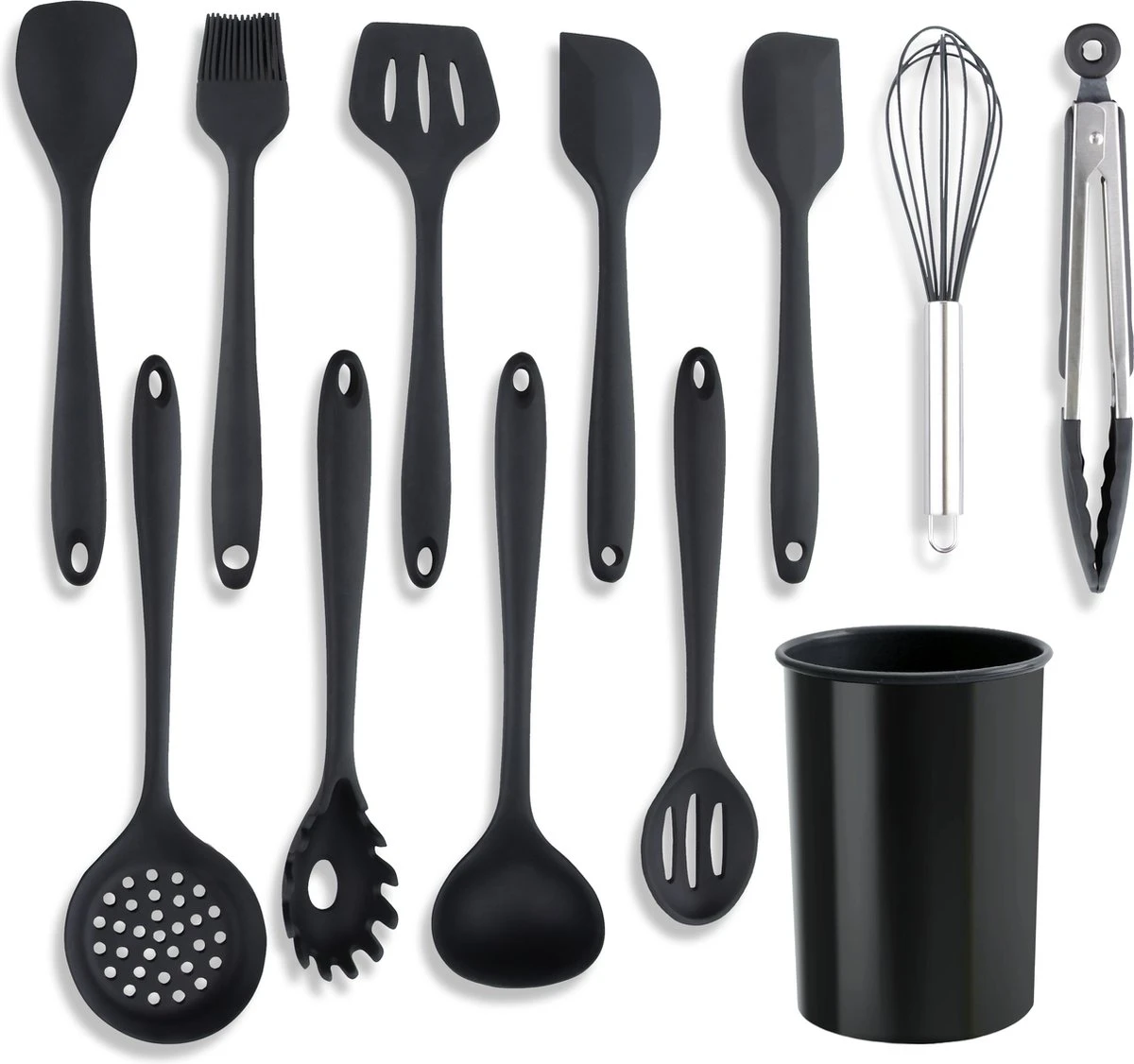 Vivid Green 13-delige Siliconen Keukengerei Set Met Houder - Kookgerei Set - Keuken Gerei - Hittebestendig / BPA - Zwart 1 Vivid Green 13-delige Siliconen Keukengerei Set Met Houder - Kookgerei Set - Keuken Gerei - Hittebestendig / BPA - Zwart
