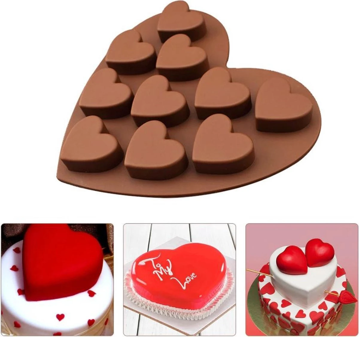 Merkloos Ijsblokjes Vorm - Hart Chocoladevorm - Siliconen Bakvorm - 10 Hartjes - Mal Voor Muffin En Cupcakes - Hartvorm - Ijsblokjeshouder Hartjes - Bruin 2 Merkloos Ijsblokjes Vorm - Hart Chocoladevorm - Siliconen Bakvorm - 10 Hartjes - Mal Voor Muffin En Cupcakes - Hartvorm - Ijsblokjeshouder Hartjes - Bruin - Afbeelding 2