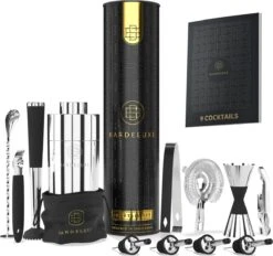 BarDeluxe® Cocktail Set - 12-Delig - Cocktailset - Cocktail Shaker Set - Inclusief Cocktail Shaker - Cocktail Recepten Boek - Cadeau Voor Man - Cadeau Voor Vrouw - Luxe Cadeauverpakking & Bewaarhoes - Cocktail Set Zilver