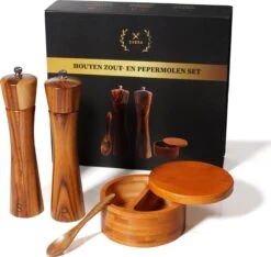 Sybra - Peper En Zoutmolen Set - Inclusief Serveerbakje - Pepermolen - Zoutmolen - Acacia Hout - Instelbare Maalgraad - Duurzaam -Kookgerei Koning Verkoop 1200x1135 3