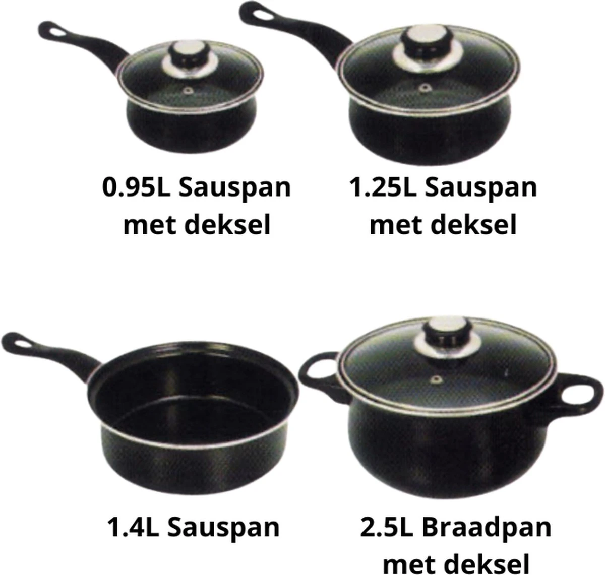 Prima Pannenset 7 Delig - Kleine Pannen - Zwart - Antiaanbaklaag - Kookset - Met Deksel - Kookpannen - Sauspan - Cadeau Voor Man En Vrouw 2 Prima Pannenset 7 Delig - Kleine Pannen - Zwart - Antiaanbaklaag - Kookset - Met Deksel - Kookpannen - Sauspan - Cadeau Voor Man En Vrouw - Afbeelding 2