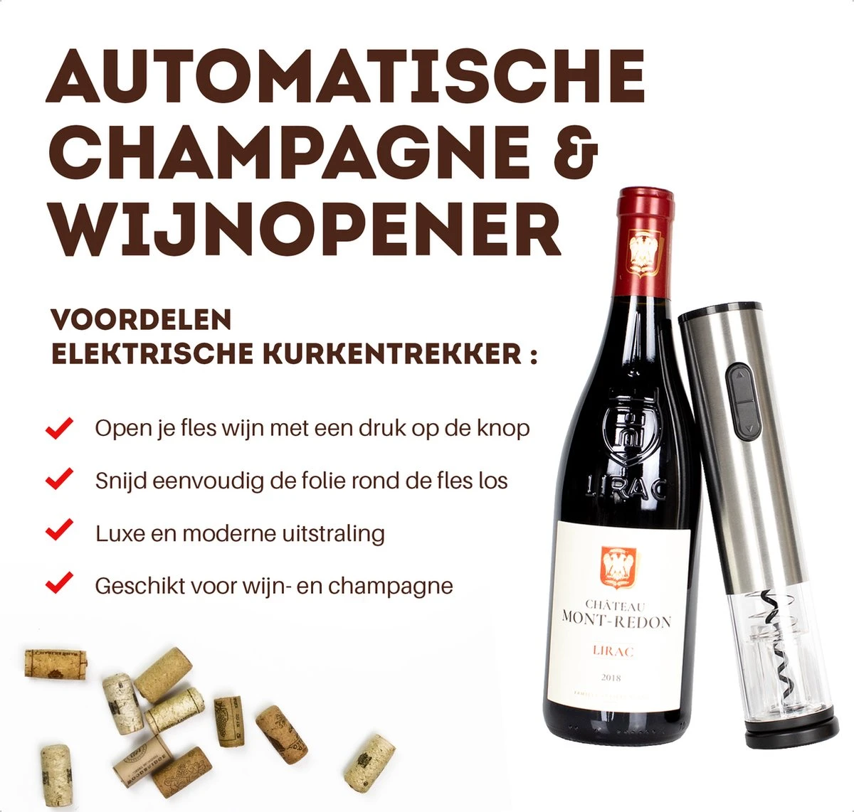 Elektrische Kurkentrekker Deluxe Voor Wijnkurken - Automatische Champagne & Wijnopener Set - RVS Wijnflesopener - Wijn Accessoires 2 Elektrische Kurkentrekker Deluxe Voor Wijnkurken - Automatische Champagne & Wijnopener Set - RVS Wijnflesopener - Wijn Accessoires - Afbeelding 2