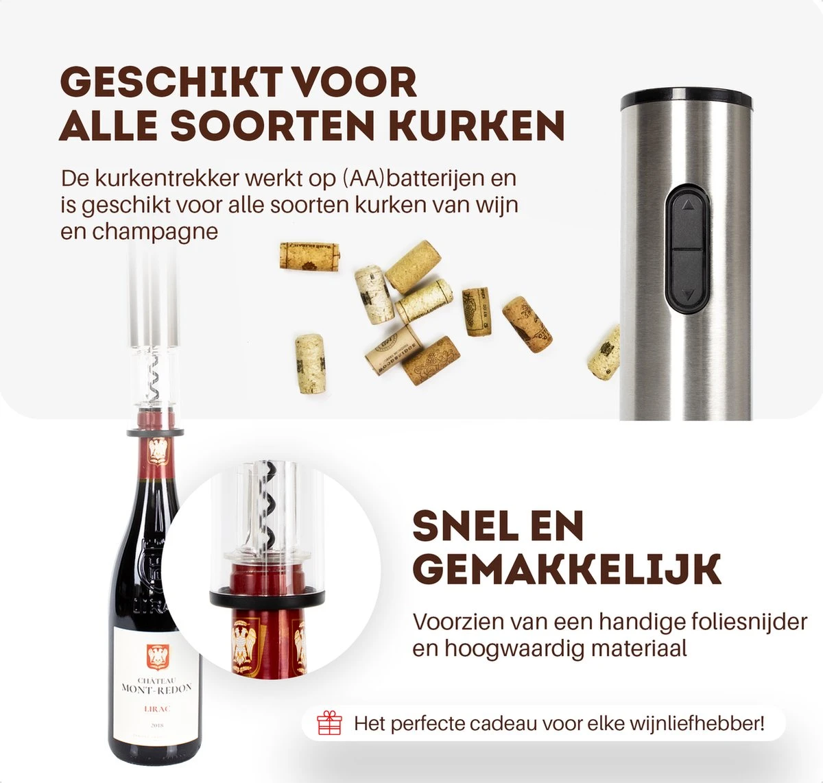 Elektrische Kurkentrekker Deluxe Voor Wijnkurken - Automatische Champagne & Wijnopener Set - RVS Wijnflesopener - Wijn Accessoires 3 Elektrische Kurkentrekker Deluxe Voor Wijnkurken - Automatische Champagne & Wijnopener Set - RVS Wijnflesopener - Wijn Accessoires - Afbeelding 3