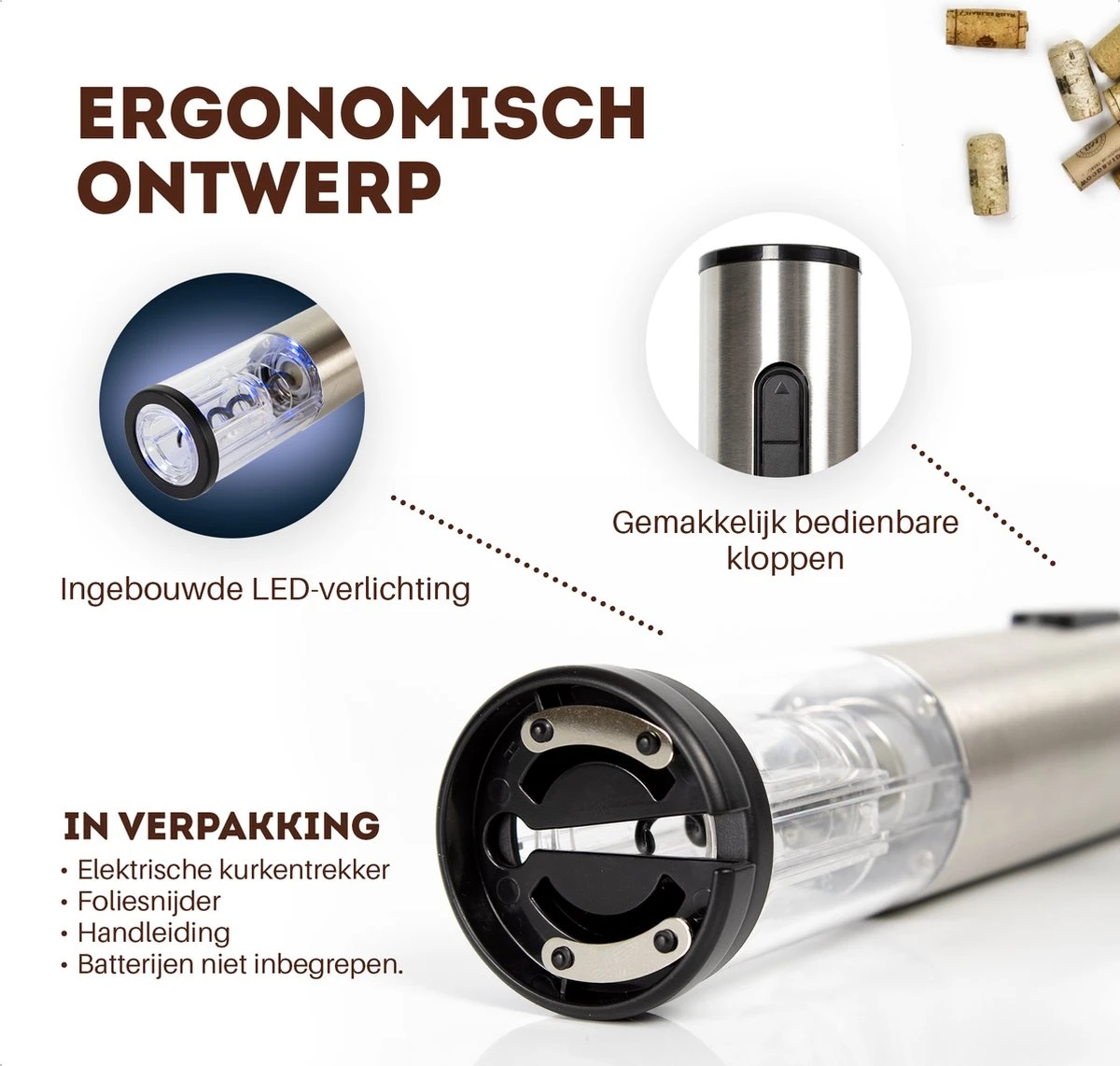 Elektrische Kurkentrekker Deluxe Voor Wijnkurken - Automatische Champagne & Wijnopener Set - RVS Wijnflesopener - Wijn Accessoires 4 Elektrische Kurkentrekker Deluxe Voor Wijnkurken - Automatische Champagne & Wijnopener Set - RVS Wijnflesopener - Wijn Accessoires - Afbeelding 4
