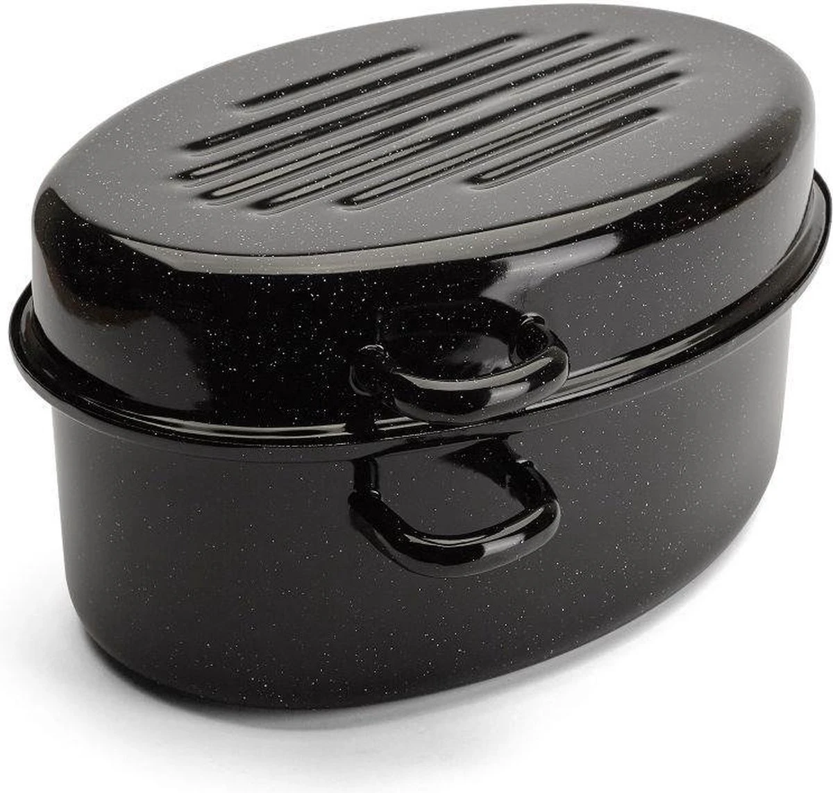 Emalia Geëmailleerde Braadpan Met Deksel 7L - Braadslede - Bakpan - Grillpan - Emaille - Zwart 1 Emalia Geëmailleerde Braadpan Met Deksel 7L - Braadslede - Bakpan - Grillpan - Emaille - Zwart