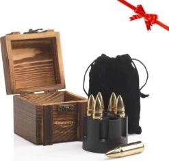Whiskey Stones Set BULLETS – Kogel Whisky Stenen - Luxe Cadeau Set Man Vrouw - Valentijn - Herbruikbare Ijsblokjes – Goud Qwality