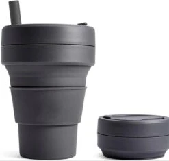 Koffiebeker - Reisbeker - Siliconen Beker - Opvouwbaar - Zwart - Drinkbeker - To Go