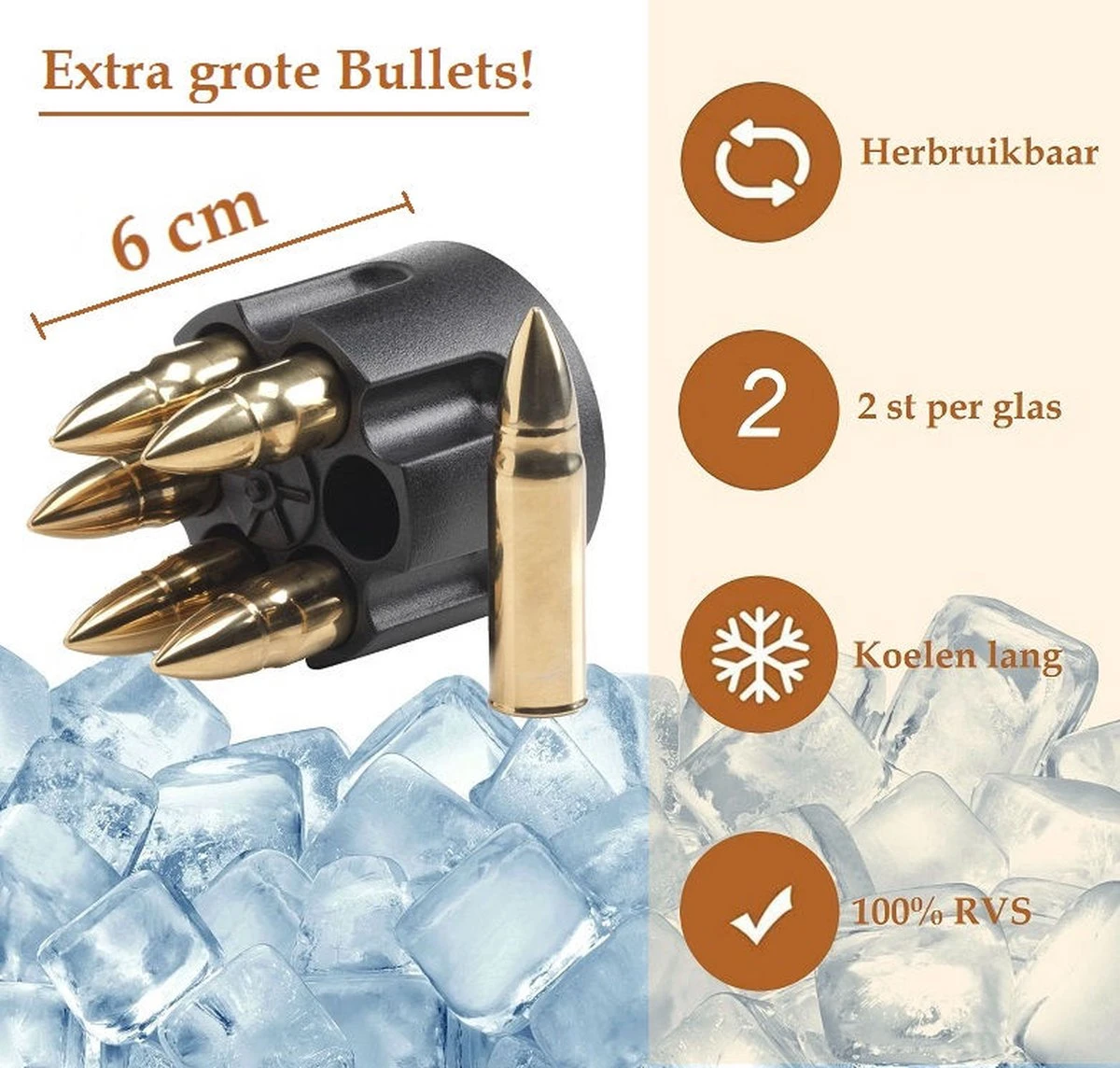 Whiskey Stones Set BULLETS – Kogel Whisky Stenen - Luxe Cadeau Set Man Vrouw - Valentijn - Herbruikbare Ijsblokjes – Goud Qwality 6 Whiskey Stones Set BULLETS – Kogel Whisky Stenen - Luxe Cadeau Set Man Vrouw - Valentijn - Herbruikbare Ijsblokjes – Goud Qwality - Afbeelding 6