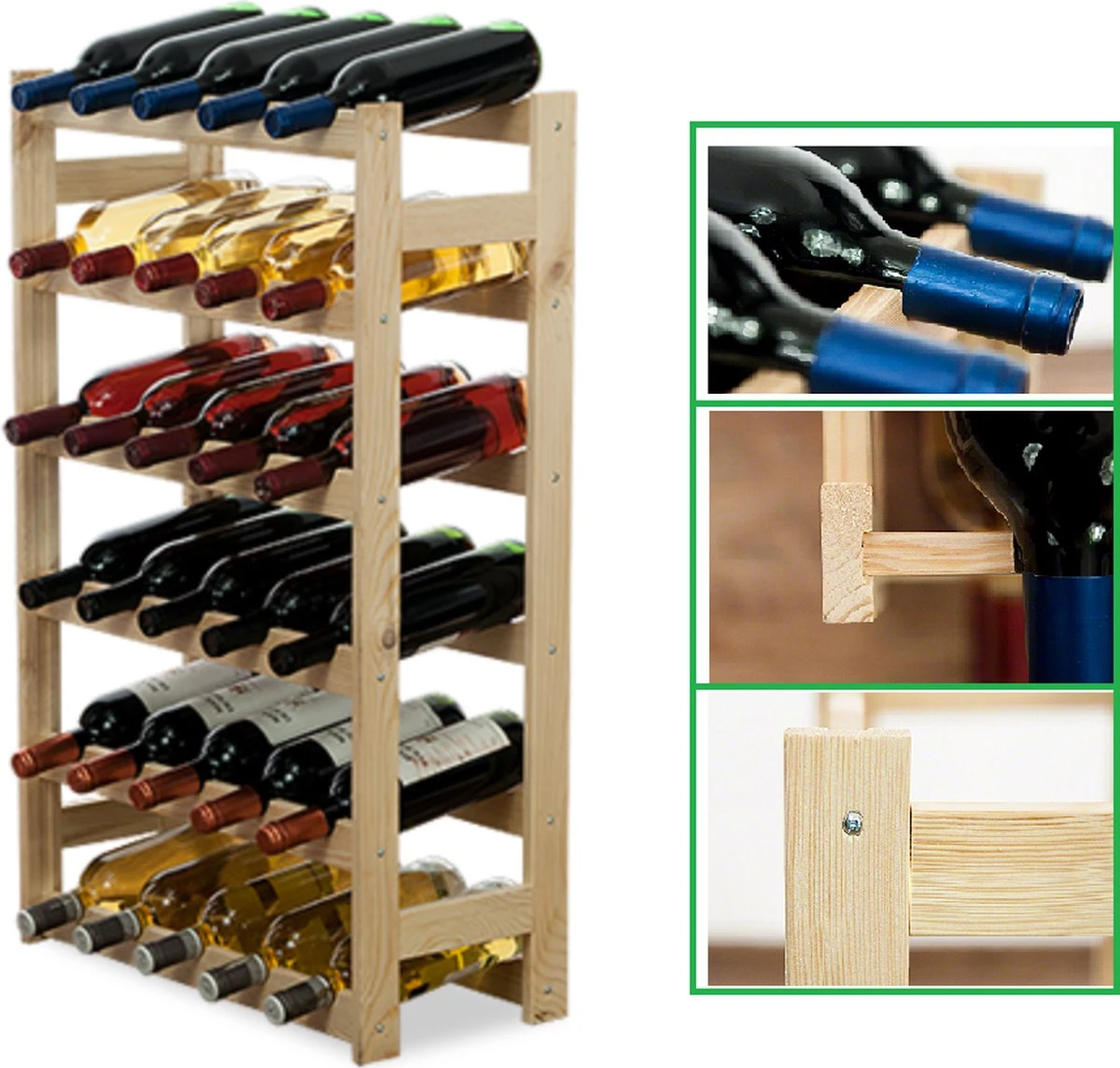 Wijnrek -Hout Wijnrek -Bottle Rack- 86x53,5x25 Cm (LxBxD) - Hout - 30 Flessen Flessenrek Modulair En Stapelbaar - Flessenhouder Staand 2 Wijnrek -Hout Wijnrek -Bottle Rack- 86x53,5x25 Cm (LxBxD) - Hout - 30 Flessen Flessenrek Modulair En Stapelbaar - Flessenhouder Staand - Afbeelding 2