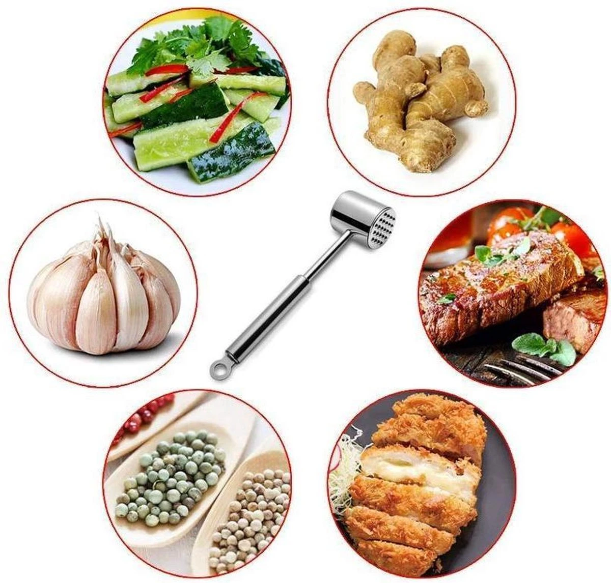 Vleeshamer - Vleesvermalser - Vleesklopper - RVS - Zilver 4 Vleeshamer - Vleesvermalser - Vleesklopper - RVS - Zilver - Afbeelding 4