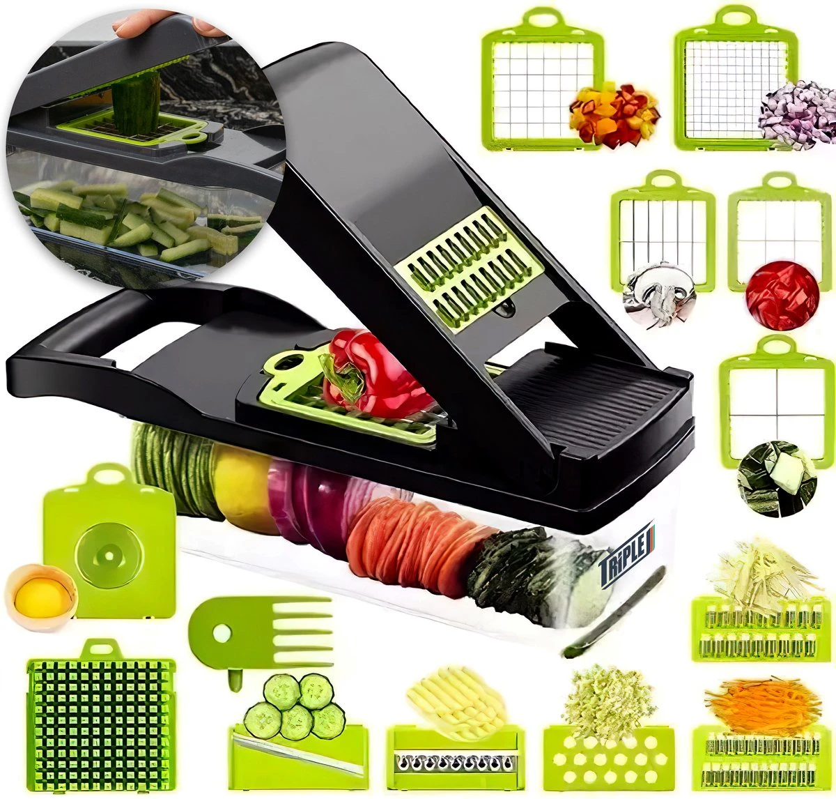 Triple J® Multi Functionele Mandoline Keukensnijder - Groentesnijder - Keukenmachine - Snijmachine - Rasp - Keuken Accessoires 1 Triple J® Multi Functionele Mandoline Keukensnijder - Groentesnijder - Keukenmachine - Snijmachine - Rasp - Keuken Accessoires