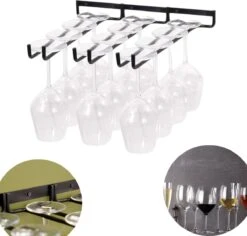 Wijnglazenhouder Voor Aan De Muur | Wijnglazen Rek | 12 Glazen | Ophangrek Wijnglazen | Ophangrek Glazen | Ophangrek | Wijnglas Rek | Wijnglas Houder | Zwart