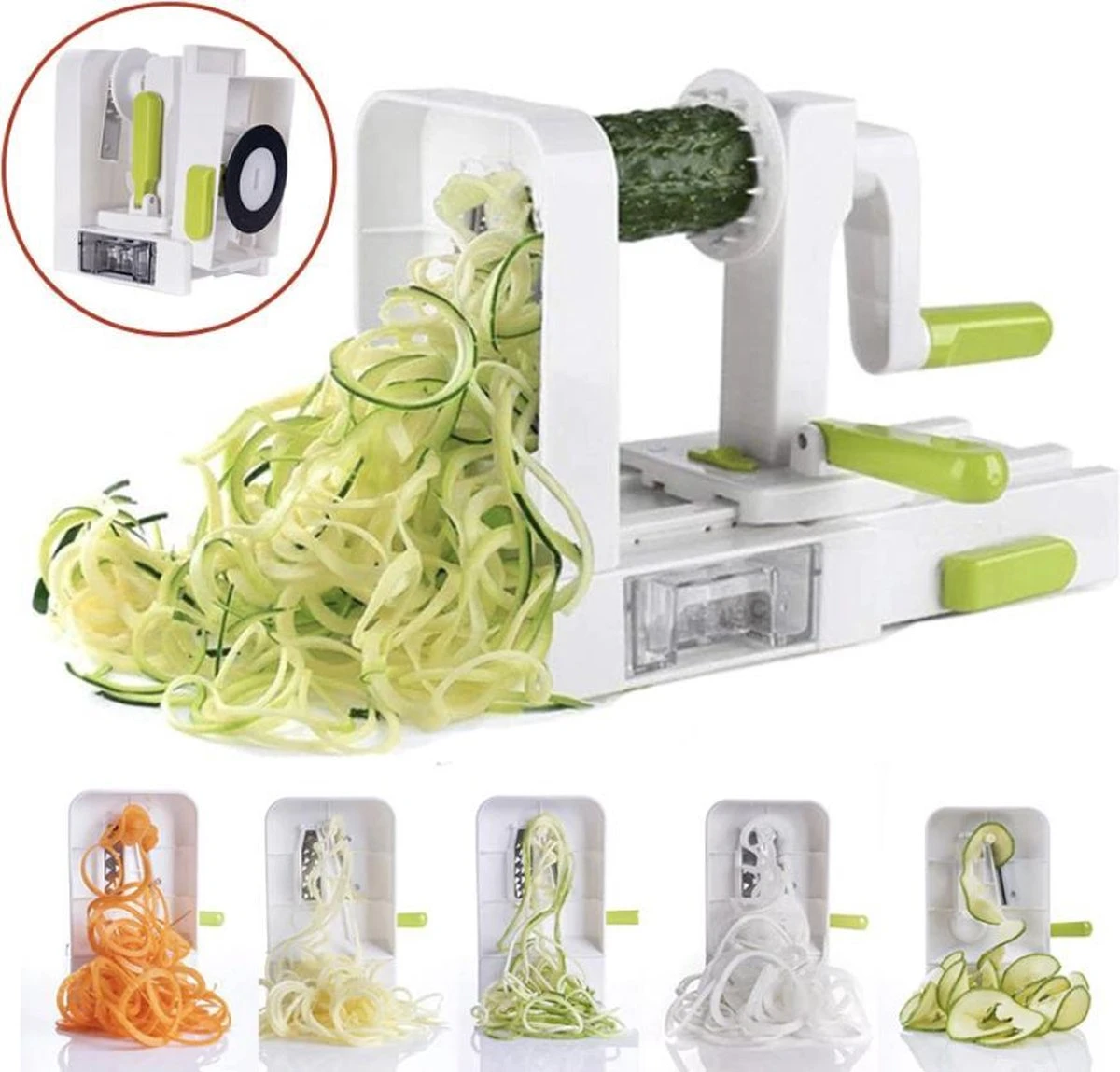 Merkloos Premiumful ® - Multifunctionele Spiraalsnijder Met Zuignap - Inclusief 5 Verschillende Snijbladen - Opvouwbaar - BPA Vrij 1 Merkloos Premiumful ® - Multifunctionele Spiraalsnijder Met Zuignap - Inclusief 5 Verschillende Snijbladen - Opvouwbaar - BPA Vrij