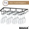BAULK® - Wijnglazenhouder - Wijnglazenrek - Wijnglazen Rek - Glazenrek - Hangend - Tot 12 Glazen - 2 Gratis Wijnstoppen - 4 Rijen - Zwart