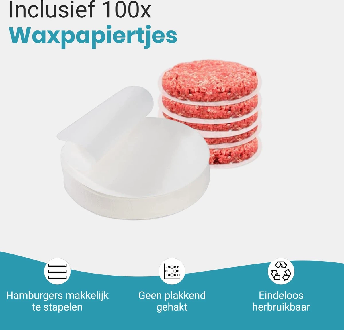 ProudProducts Hamburgerpers Met 100 Wax Papiertjes – Hamburgermaker – Hamburger Pers - BBQ Accesoires - RVS 2 ProudProducts Hamburgerpers Met 100 Wax Papiertjes – Hamburgermaker – Hamburger Pers - BBQ Accesoires - RVS - Afbeelding 2