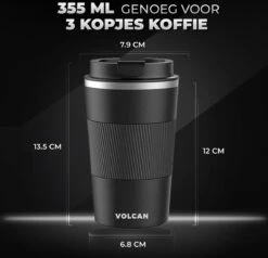 Volcan RVS Koffiebeker To Go Met Sleeve - Thermosbeker - Theebeker - Coffee - Zwart -Kookgerei Koning Verkoop 1200x1155 2