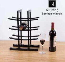 Q-Living Wijnrek - Wijnrek Design - Flessenrek - Wijnfleshouder - Wijnflessenrek - Zwart Bamboe - 12 Flessen -Kookgerei Koning Verkoop 1200x1161 26