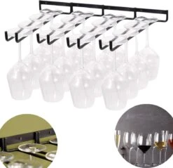 Wijnglazenhouder Voor Aan De Muur | Wijnglazen Rek | 16 Glazen | Ophangrek Wijnglazen | Ophangrek Glazen | Ophangrek | Wijnglas Rek | Wijnglas Houder | Zwart