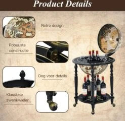 Costway - Wijnrek - Globebar - Wijnbar - Wereldbol Bar - ⌀ 56 Cm - Cremewit/Zwart -Kookgerei Koning Verkoop 1200x1164 20