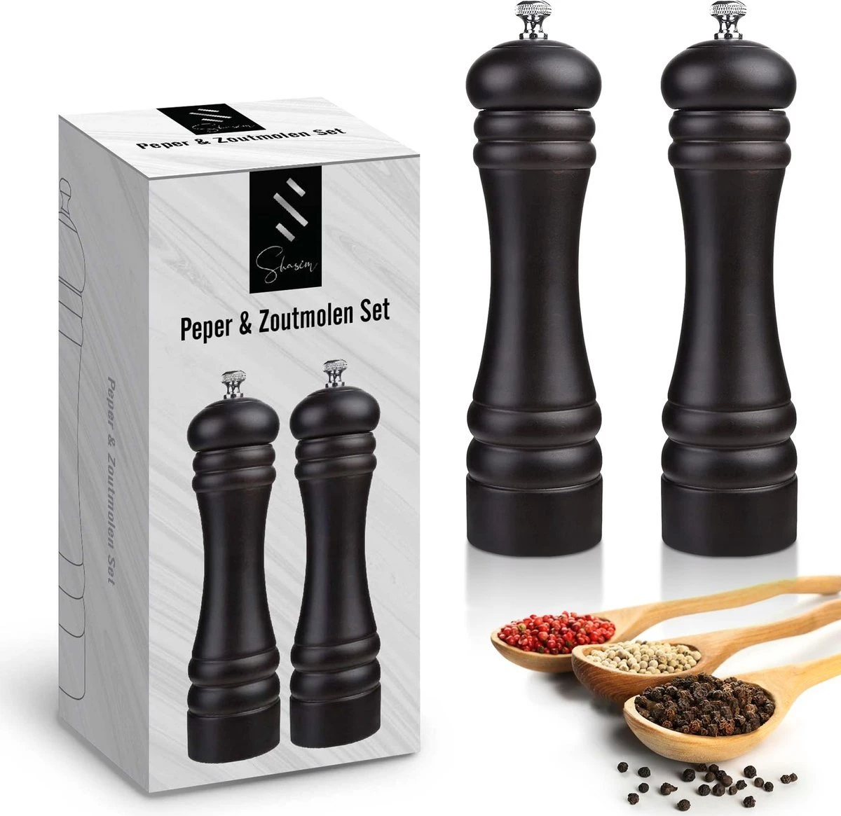 Shasim Volledige Set Zout En Pepermolen - 2 Stuks - Zwart 1 Shasim Volledige Set Zout En Pepermolen - 2 Stuks - Zwart