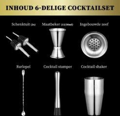Sybra Cocktail Shaker Set - 6 Delig - Cocktail Shaker 750ML - Cocktail Boek - Roestvrijstaal - Geschenkverpakking - Opbergzakje -Kookgerei Koning Verkoop 1200x1166 27