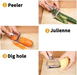 Merkloos Dunschiller - Julienne & Groenteschiller - Groentesnijder - Uiensnijder - Spiraalsnijder - Sliertensnijder - Multifunctionele -Kookgerei Koning Verkoop 1200x1166 3