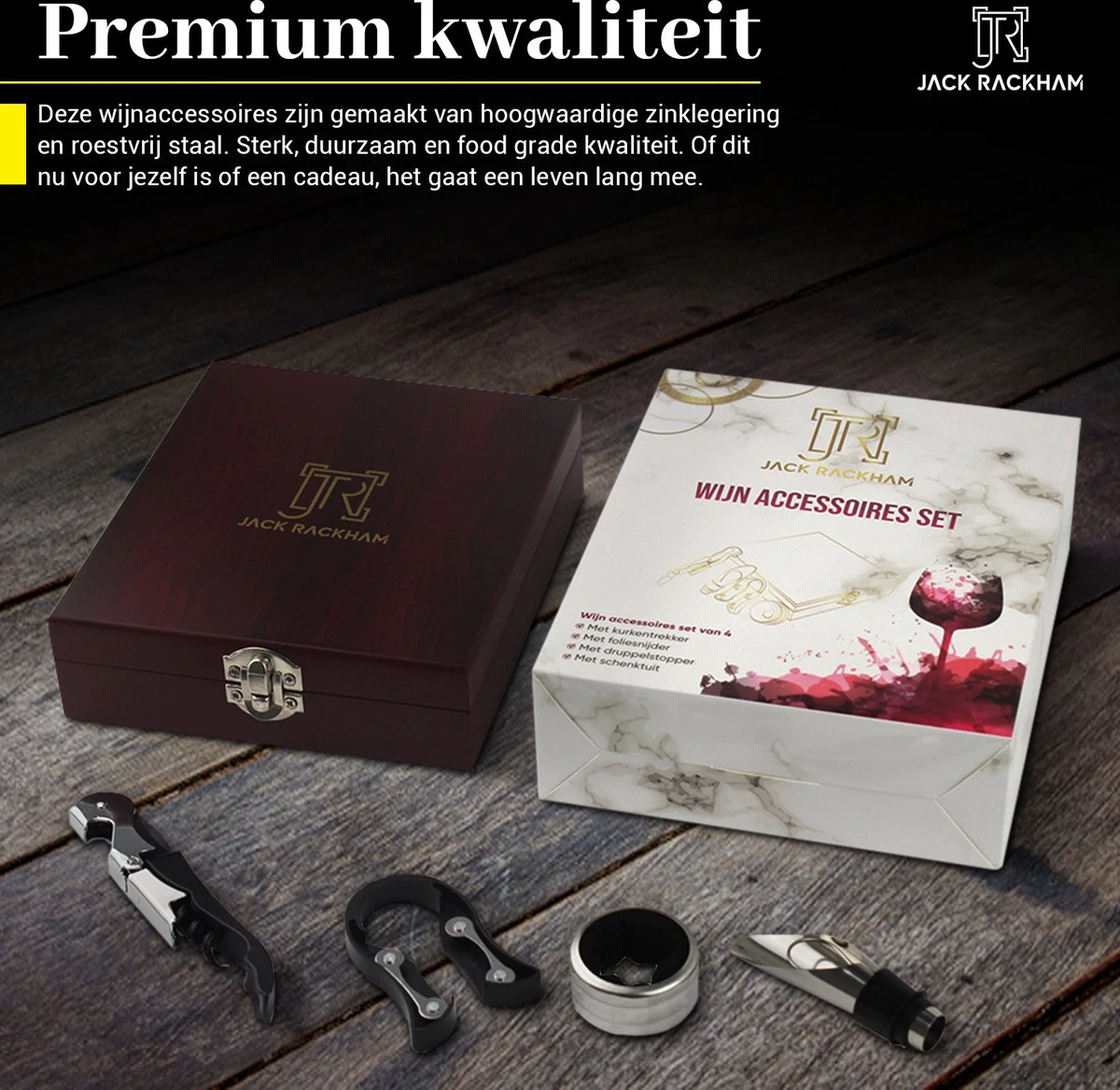 Wijnset - Wijn Accessoires - Geschenkset - Kurkentrekker - Druppelstopper - Wijnopener - Foliesnijder - Jack Rackham 5 Wijnset - Wijn Accessoires - Geschenkset - Kurkentrekker - Druppelstopper - Wijnopener - Foliesnijder - Jack Rackham - Afbeelding 5