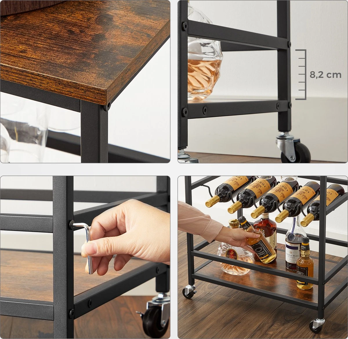 VinoDiMontagna Wijnrek - Keukentrolley - Serveerwagen Op Wieltjes Incl. Remmen - Barkast - 75 X 60 X 40 Cm - Wijnfleshouder - Wijnglazenhouder 7 VinoDiMontagna Wijnrek - Keukentrolley - Serveerwagen Op Wieltjes Incl. Remmen - Barkast - 75 X 60 X 40 Cm - Wijnfleshouder - Wijnglazenhouder - Afbeelding 7