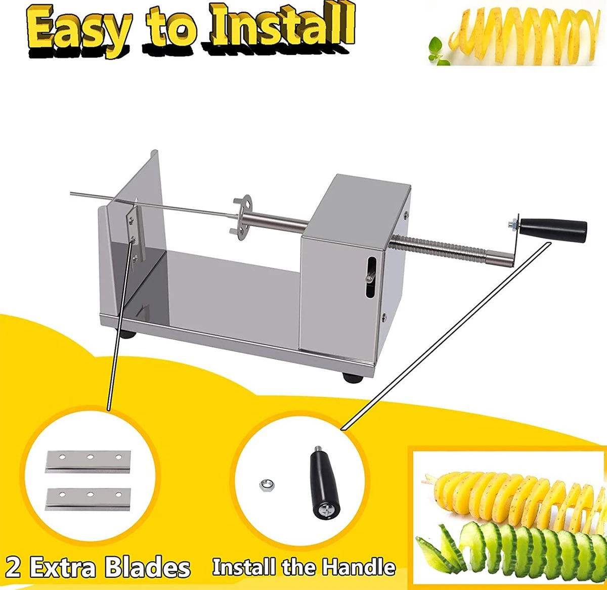 Uten - Spiraalsnijder Aardappel - Groente Slicer - Fruit Slicer - Frietsnijders - Voor Fruit, Aardappelen, Tornado Chips, Komkommers Of Wortels(RVS) 4 Uten - Spiraalsnijder Aardappel - Groente Slicer - Fruit Slicer - Frietsnijders - Voor Fruit, Aardappelen, Tornado Chips, Komkommers Of Wortels(RVS) - Afbeelding 4