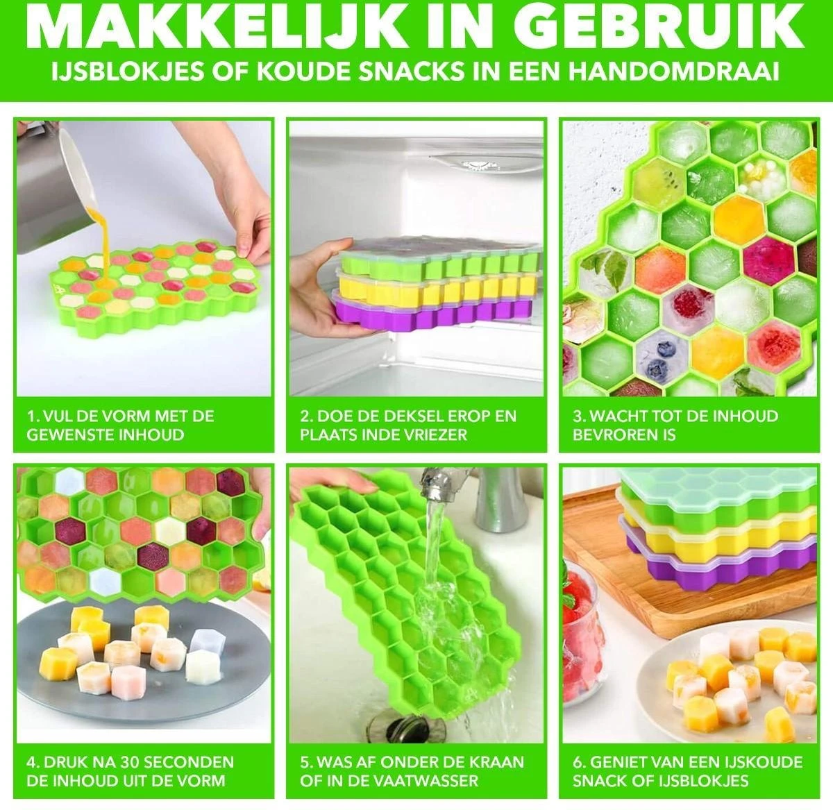 Axties - IJsblokjesvorm Met Deksel - Siliconen - Multicolor - 4 Stuks 4 Axties - IJsblokjesvorm Met Deksel - Siliconen - Multicolor - 4 Stuks - Afbeelding 4