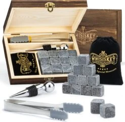Whisiskey Luxe Whiskey Stones Set - 12 Stuks - Fluwelen Opbergzak - Flessenstopper - IJstang - Herbruikbare IJsblokjes - Natuursteen Whiskey Stenen Voor Glazen - Accessoires - IJklontjes Steen - Drank Koeler - Cadeau Voor Man