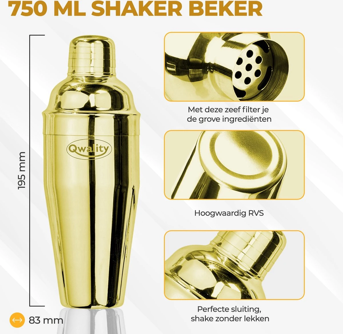 Cocktail Set - 20 Delig (750ml) - Cocktail Shaker Set - Incl. Nederlandstalig Recepten E-book – Valentijn - Luxe Cadeau Man Vrouw - Shaker Set – Goudkleurig – Qwality 2 Cocktail Set - 20 Delig (750ml) - Cocktail Shaker Set - Incl. Nederlandstalig Recepten E-book – Valentijn - Luxe Cadeau Man Vrouw - Shaker Set – Goudkleurig – Qwality - Afbeelding 2