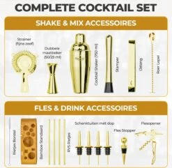 Cocktail Set - 20 Delig (750ml) - Cocktail Shaker Set - Incl. Nederlandstalig Recepten E-book – Valentijn - Luxe Cadeau Man Vrouw - Shaker Set – Goudkleurig – Qwality 11 Cocktail Set - 20 Delig (750ml) - Cocktail Shaker Set - Incl. Nederlandstalig Recepten E-book – Valentijn - Luxe Cadeau Man Vrouw - Shaker Set – Goudkleurig – Qwality -Kookgerei Koning Verkoop 1200x1170 26