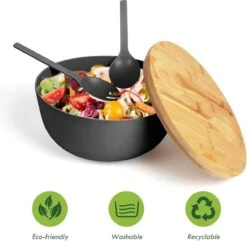 Smart Kitchen Grote Slakom Set Met Bamboe Deksel – Saladeschaal 25cm – Serveerschaal – Fruitschaal – Mengkom – Zwart -Kookgerei Koning Verkoop 1200x1170 5