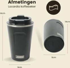LaCardia Koffiebeker To Go Premium Zwart – Thermosbeker – Theebeker – 380ML – Herbruikbaar -Kookgerei Koning Verkoop 1200x1171 2