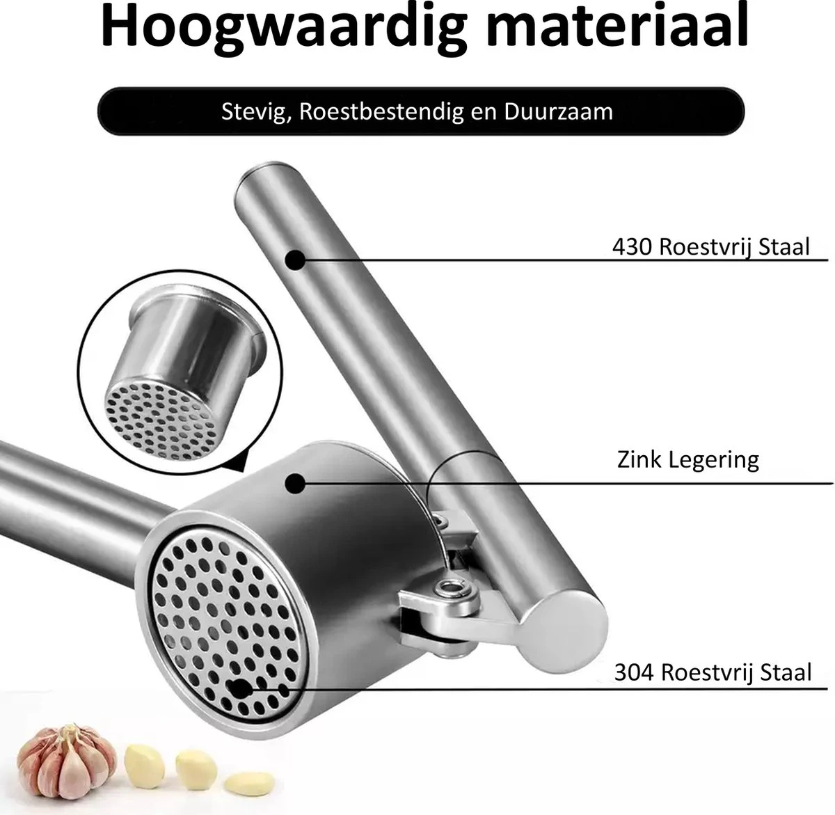 Knoflookpers - Gemberpers - RVS - Vaatwasserbestendig - Hoogwaardig Roestvrijstaal 4 Knoflookpers - Gemberpers - RVS - Vaatwasserbestendig - Hoogwaardig Roestvrijstaal - Afbeelding 4