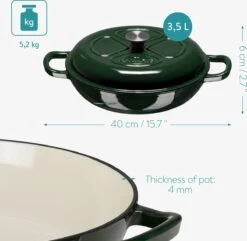 Navaris Gietijzeren Stoofpan Met Deksel- 3,5 Liter Gietijzeren Ovenschaal Van Email - Geschikt Voor Alle Warmtebronnen - Groen -Kookgerei Koning Verkoop 1200x1171 37