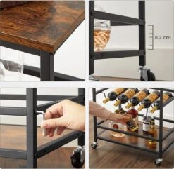 IN.HOMEXL Ashlo - Wijnkast Op Wielen - Wijnrek Metaal - Hout - Industrieel Kast - Voor 9 Flessen - 60 X 40 X 75 Cm - Hout - Bruin/ Zwart -Kookgerei Koning Verkoop 1200x1171 44