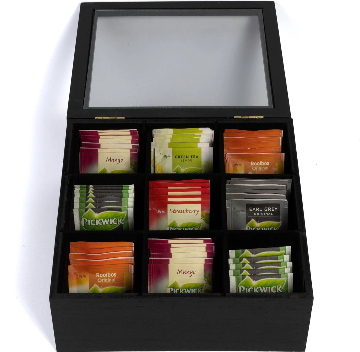 CasaLupo Theedoos Zwart 9-vaks - Met Fluweel - 23 X 23 Cm 3 CasaLupo Theedoos Zwart 9-vaks - Met Fluweel - 23 X 23 Cm - Afbeelding 3