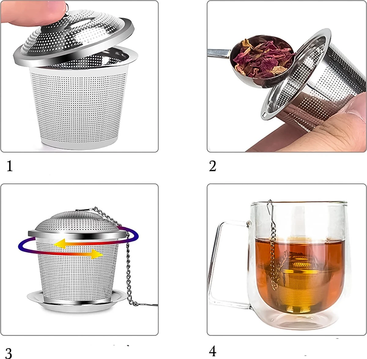 TeaLux 5-Delig RVS Theefilters Set Met Maatlepel En Lekbakjes En Knijper - Theezeef Voor Losse Thee En Kruiden - Tea InfuserStrainer Giftset - Verse Thee FilterZeef Cadeau Pakket - Kruidenbuiltje Ei Met Onderzetters - Geschenkset 6 TeaLux 5-Delig RVS Theefilters Set Met Maatlepel En Lekbakjes En Knijper - Theezeef Voor Losse Thee En Kruiden - Tea InfuserStrainer Giftset - Verse Thee FilterZeef Cadeau Pakket - Kruidenbuiltje Ei Met Onderzetters - Geschenkset - Afbeelding 6