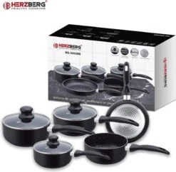 Herzberg HG-5003BK: 8 Pieces Marble Cookware Set - Black -Kookgerei Koning Verkoop 1200x1175 13