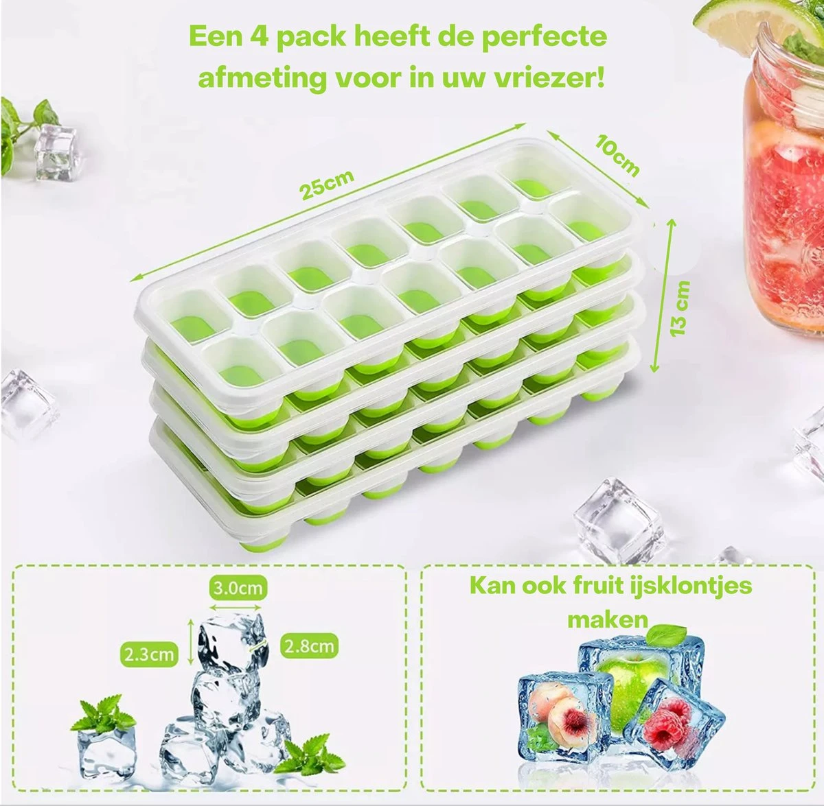 Ijsblokjesvorm- Ijsblokjesvormen- Ijsblokjesvorm Met Deksel- 4 Stuks - Silicone Onderkant- BPA Vrij- 56 Ijsblokjes- Gratis Cocktail E-book- Cocktail Ijsblokjes 4 Ijsblokjesvorm- Ijsblokjesvormen- Ijsblokjesvorm Met Deksel- 4 Stuks - Silicone Onderkant- BPA Vrij- 56 Ijsblokjes- Gratis Cocktail E-book- Cocktail Ijsblokjes - Afbeelding 4