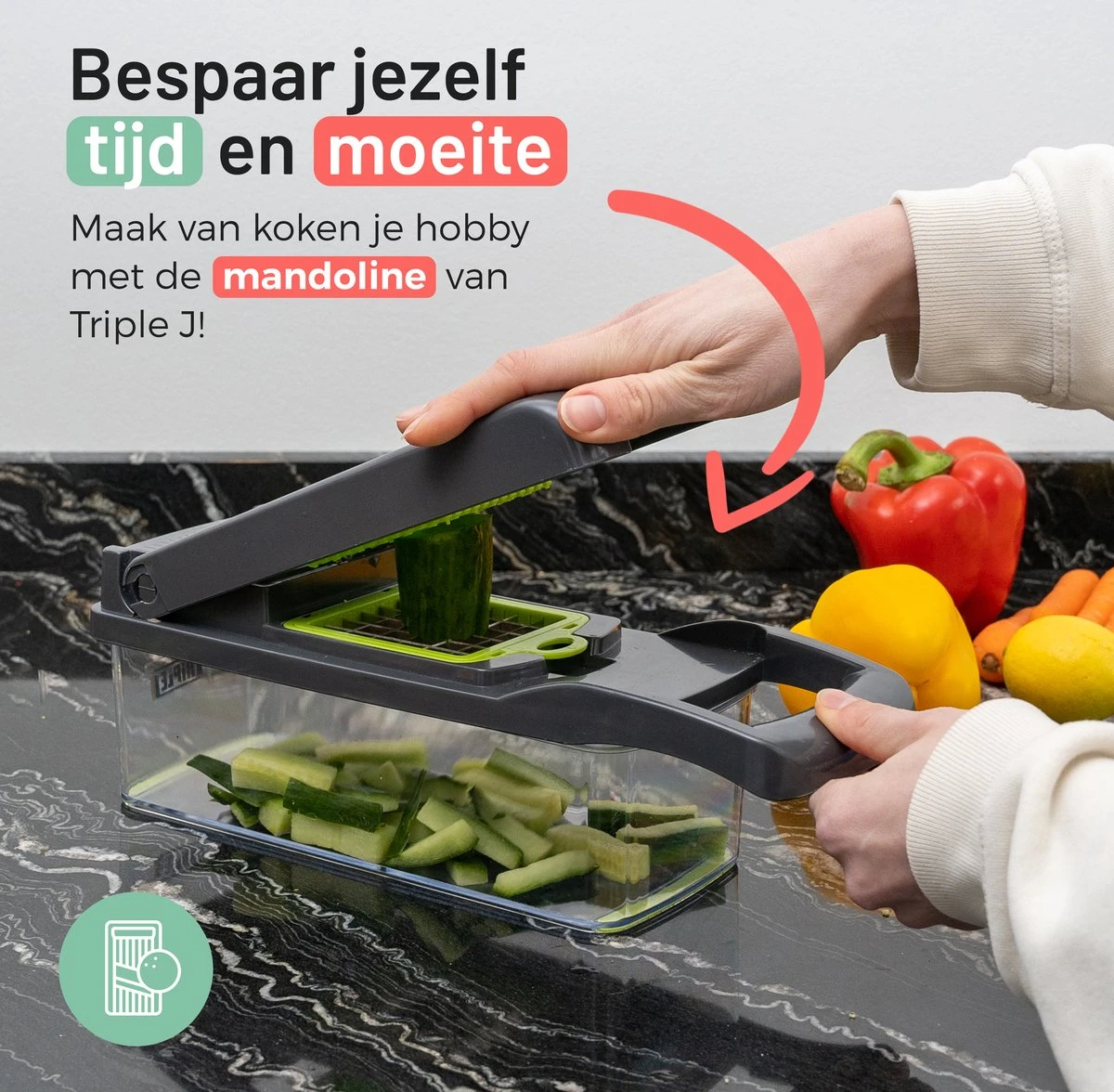 Triple J® Multi Functionele Mandoline Keukensnijder - Groentesnijder - Keukenmachine - Snijmachine - Rasp - Keuken Accessoires 9 Triple J® Multi Functionele Mandoline Keukensnijder - Groentesnijder - Keukenmachine - Snijmachine - Rasp - Keuken Accessoires - Afbeelding 9