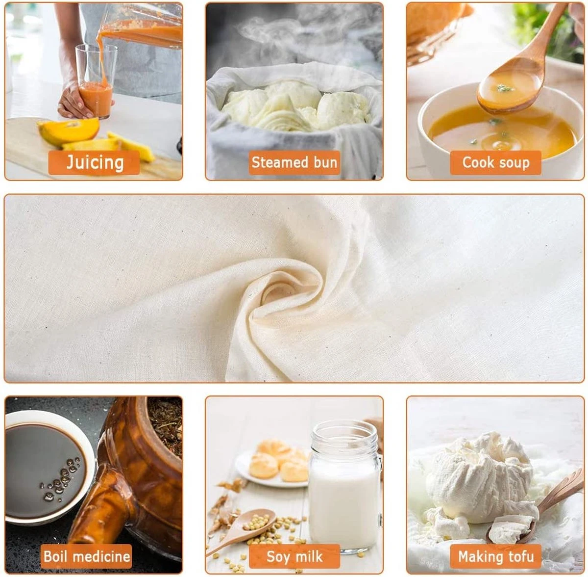 BOTC Kaasdoek - Passeerdoek - 95 X 90 Cm - 2 Stuks -zachte Neteldoek - Passeerdoek - 100% Linnen – Ongebleekt - Micromousseline 4 BOTC Kaasdoek - Passeerdoek - 95 X 90 Cm - 2 Stuks -zachte Neteldoek - Passeerdoek - 100% Linnen – Ongebleekt - Micromousseline - Afbeelding 4