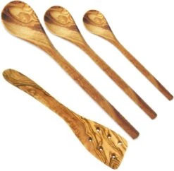 Set Van 3 Olijfhouten Kooklepels En Spatel, Handwerk, Krasbestendig, Duurzaam - Houten Lepels Pollepels Spatels Voor Keuken