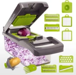 Gastro & Co® 8-Delige Mandoline - Multifunctionele Groentesnijder Inclusief Eiwitscheider & Schoonmaakborstel - Groente & Fruit Snijder - Julienne Keukensnijder - Keuken Snijmachine - Fruitsnijder - Uiensnijder - Patatsnijder - Frietsnijder