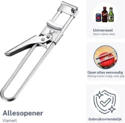 Viamart - Allesopener - Blik, Pot, Fles, Dopje, Deksel Opener - Ideaal Voor Ouderen En Bij Lichamelijke Klachten - RVS